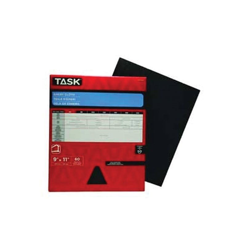 TASK EMO5060 Sanding Sheet, 11 in L, 9 in W, Medium, 60 Grit, Emery Abrasive, Cloth Backing (Pack of 50)