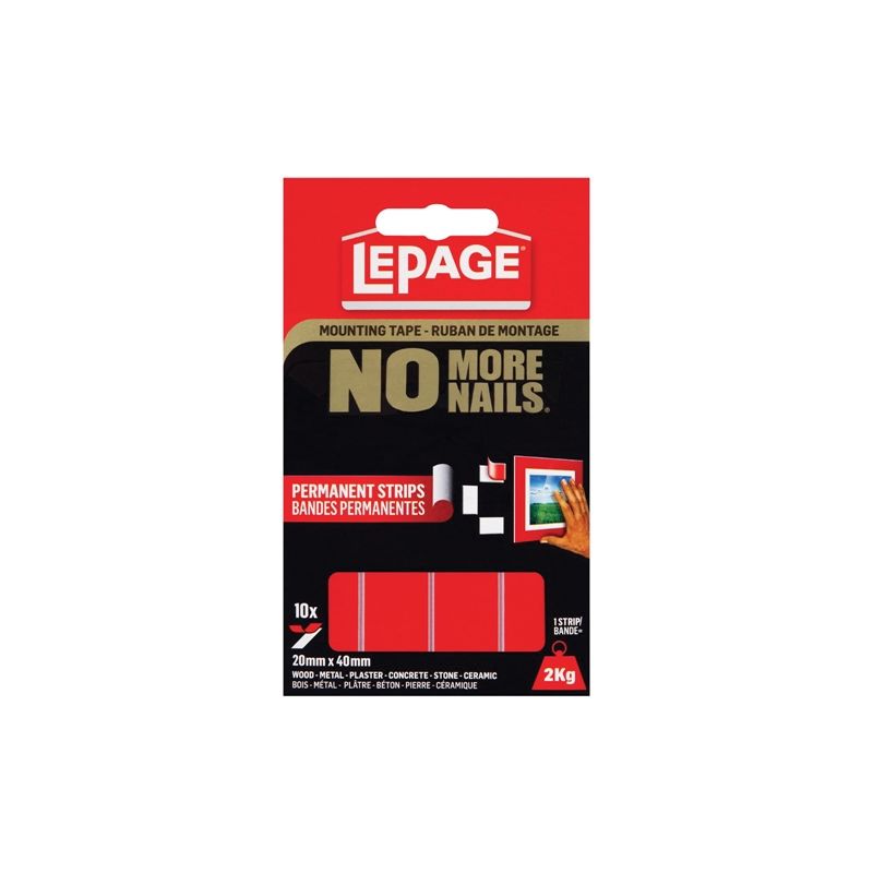 LePage No More Nails 1873067 Mounting Tape, 40 mm L, 20 mm W, White White