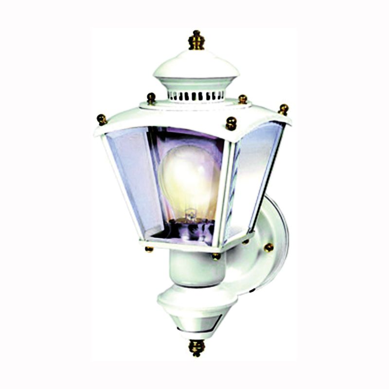 Heath Zenith HZ-4150-WH Motion Activated Decorative Light, 120 V, 100 W, Incandescent Lamp, Glass/Metal Fixture, White White