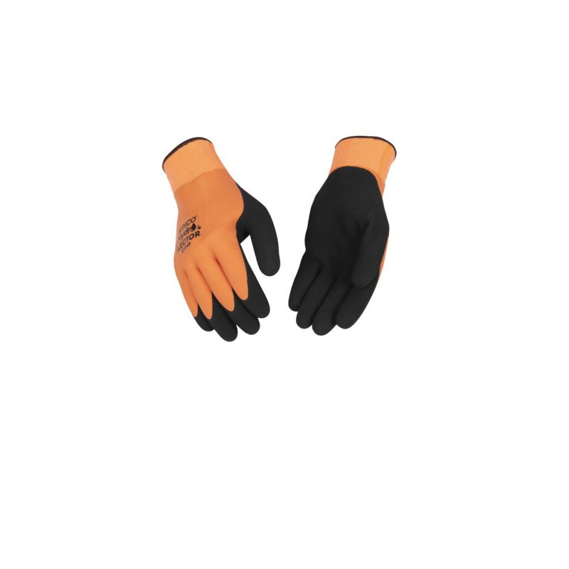 Hydroflector 1784P-XL Coated Gloves, XL, Knit Wrist Cuff, Latex Coating, Acrylic Glove, Black/Orange XL, Black/Orange