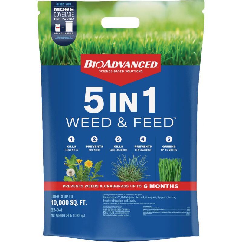 BioAdvanced 5-In-1 Weed &amp; Feed Lawn Fertilizer with Weed Killer 24 Lb.