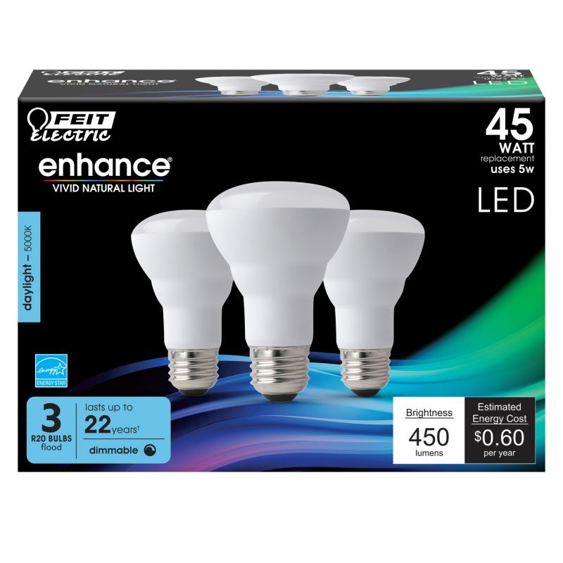 Feit Electric R20DM/950CA/3 LED Light Bulb, Flood, Spotlight, R20 Lamp, 45 W Equivalent, E26 Lamp Base, Dimmable