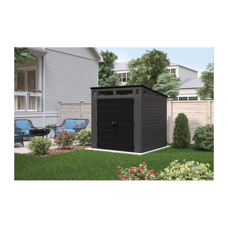 Suncast BMS7780 Storage Shed, 317 cu-ft Capacity, 7 ft 2-1/2 in W, 7 ft 3-1/2 in D, 7 ft 5-1/2 in H, Resin 317 Cu-ft, Peppercorn
