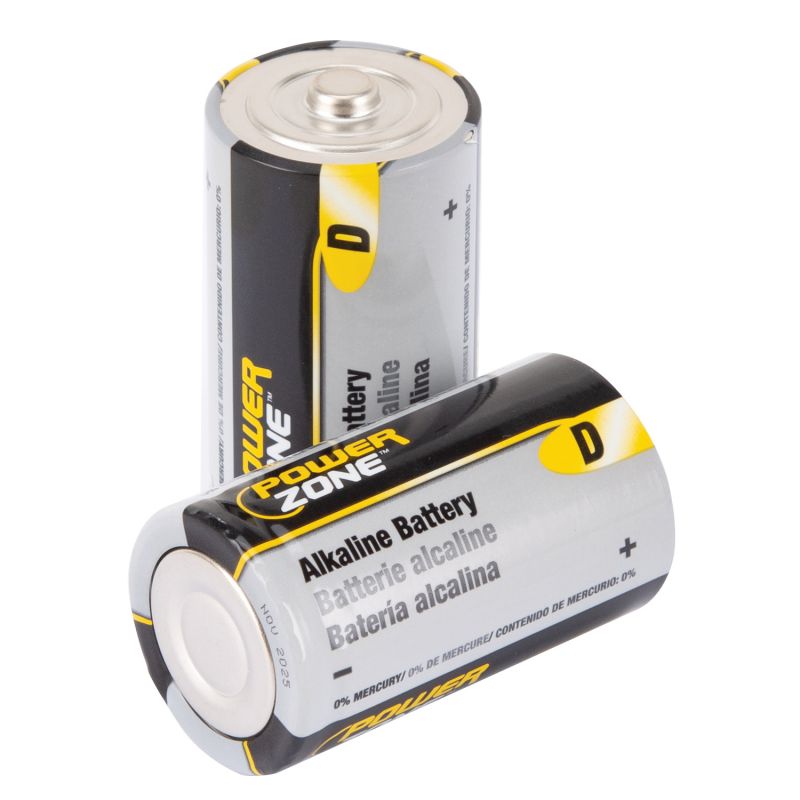 PowerZone LR20-2P-DB Battery, 1.5 V Battery, D Battery, Zinc, Manganese Dioxide, and Potassium Hydroxide