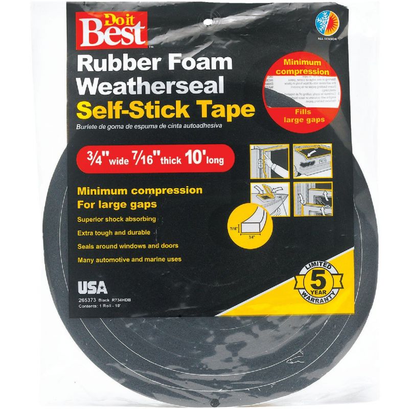 Do it Best Rubber Foam Weatherstrip Tape 3/4&quot; W X 7/16&quot; T X 10 &#039;L, Black