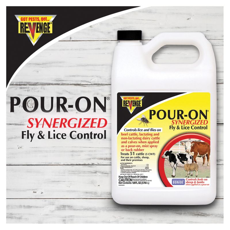 Bonide REVENGE 46430 Fly and Lice Control, Liquid, Pour-On, Spray Application, 1 gal Light Amber
