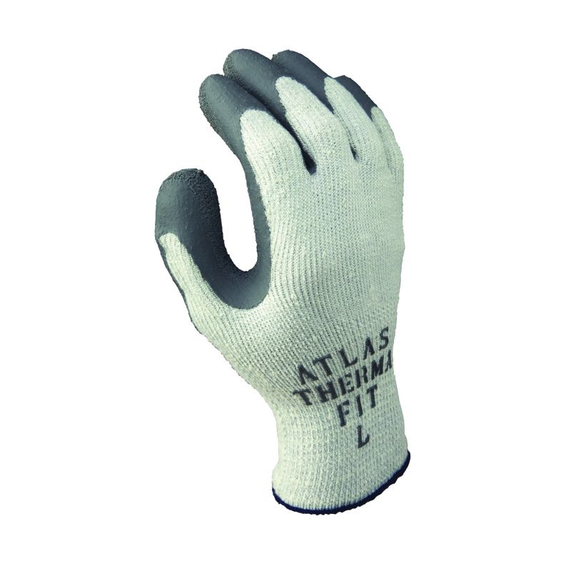 Showa ThermaFit 451L-09.RT Work Gloves, Unisex, L, 9 in L, Knit Wrist Cuff, Rubber, Dark Gray L, Dark Gray