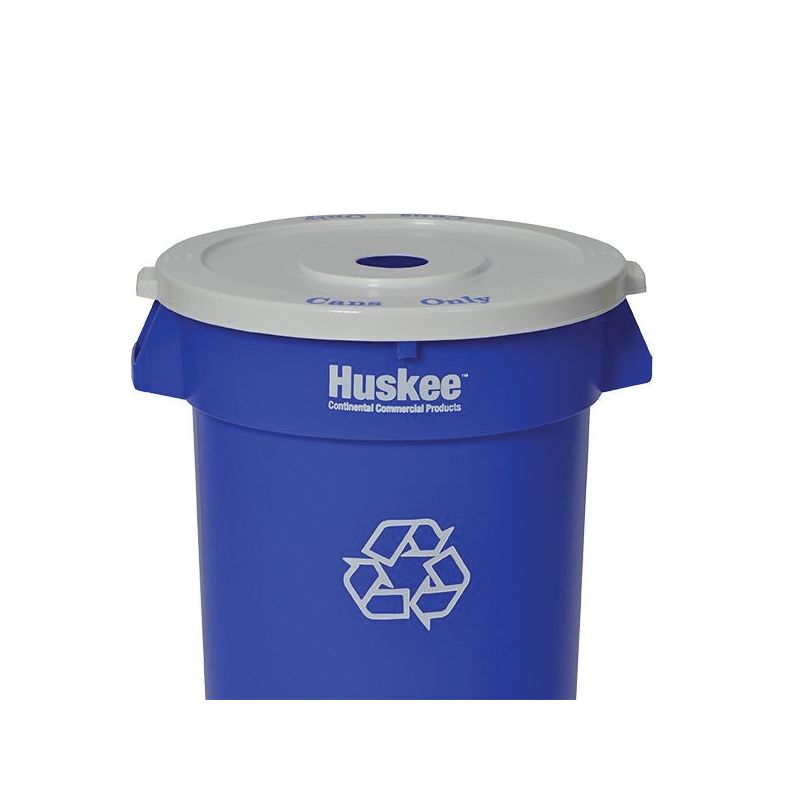Continental Commercial Huskee 3200-1 Recycling Receptacle, 32 gal, Plastic, Blue, 22 in Dia x 27-3/8 in L Dimensions 32 Gal, Blue