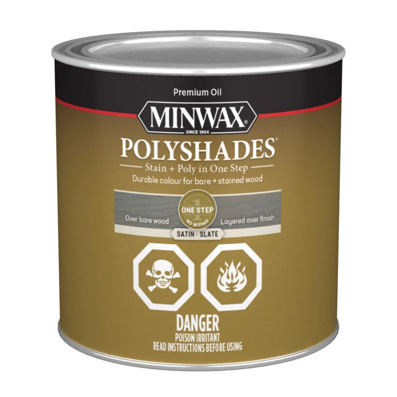 Minwax PolyShades CM2139844 Polyurethane Wood Stain, Satin, Slate, Liquid, 236 mL Slate