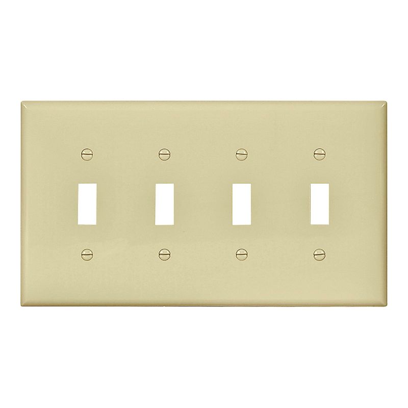 Eaton Wiring Devices PJ4V Wallplate, 4-7/8 in L, 8.56 in W, 4 -Gang, Polycarbonate, Ivory, High-Gloss Ivory