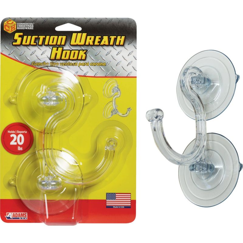 Commercial Christmas Hardware Double Suction Cup Wreath Hook 3 In., Clear