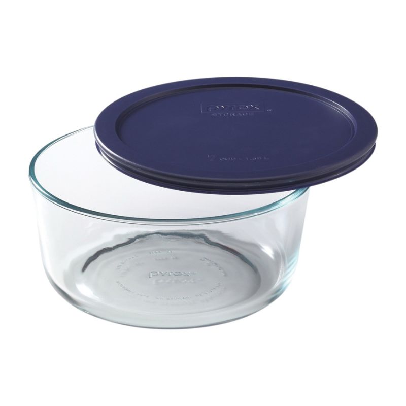 Pyrex 6017397 Storage Plus Bowl, 2 Cups, Glass/Plastic, Clear/Navy Blue 2 Cups, Clear/Navy Blue