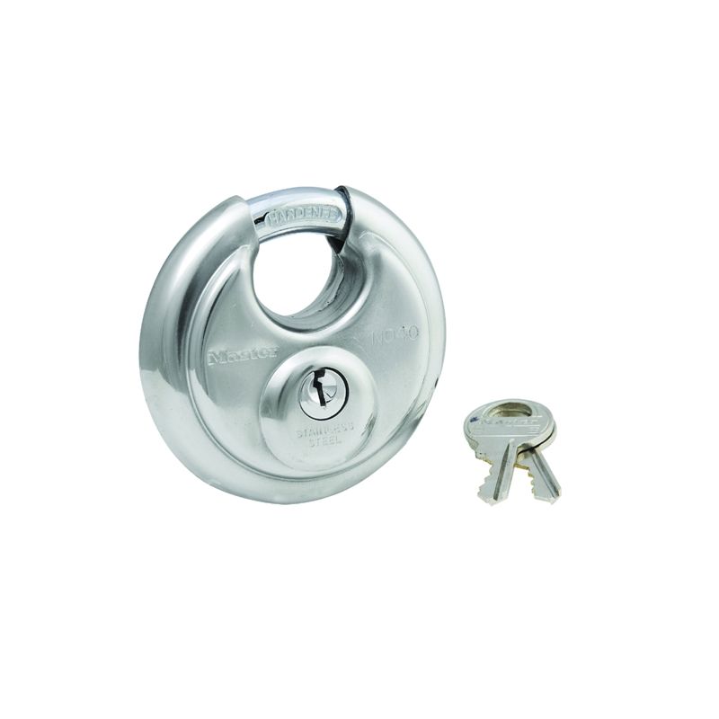 Master Lock 40D Padlock, Keyed Different Key, Shrouded Shackle, 3/8 in Dia Shackle, Steel Shackle, Stainless Steel Body