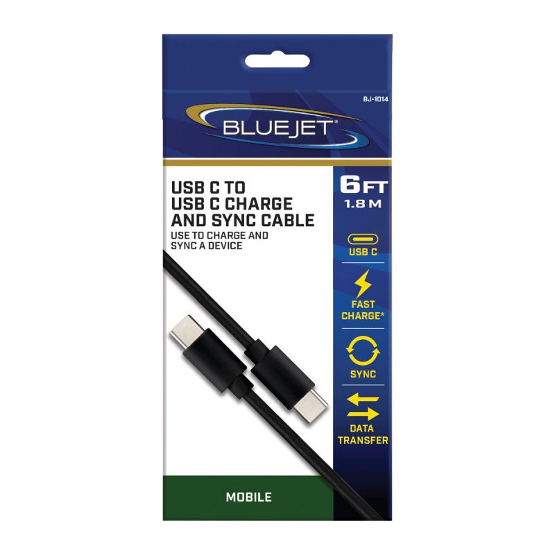 Blue Jet Type-C USB to Type-C USB Charging &amp; Sync Cable Black