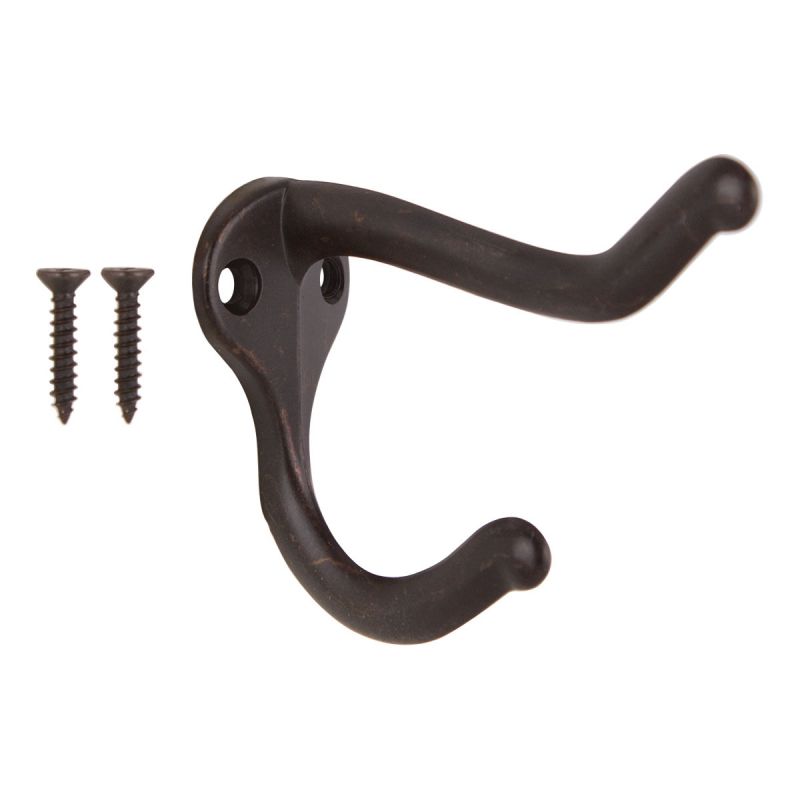 ProSource H62-B076 Coat and Hat Hook, 22 lb, 2-Hook, 1 in Opening, Zinc, Oil-Rubbed Bronze Black