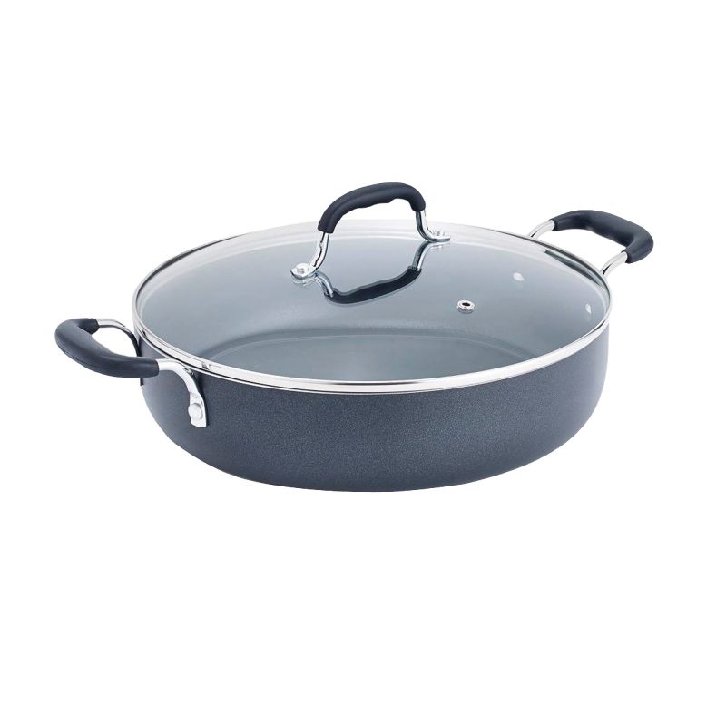 T-fal B3628264 Sauce Pan with Lid, 5 qt Capacity, 12 in Dia, Aluminum, Black 5 Qt, Black