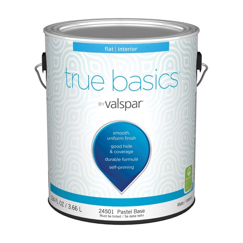 Valspar True Basics 24500 Series 07 Interior Paint, Flat, Pastel Base, 1 gal Pastel Base