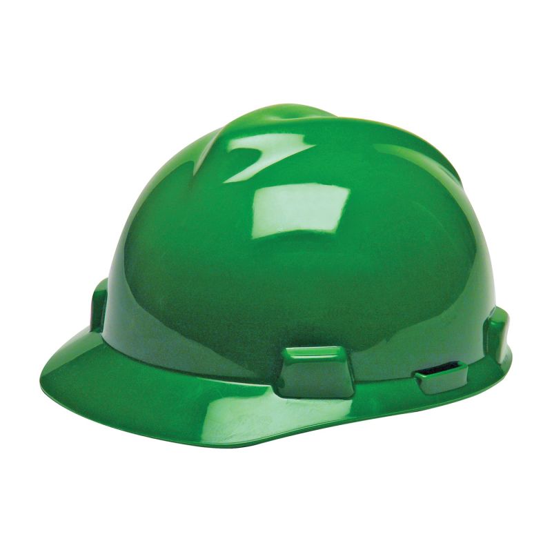 MSA SWX00422 Hard Hat, 4-Point Textile Suspension, HDPE Shell, Green, Class: E Green