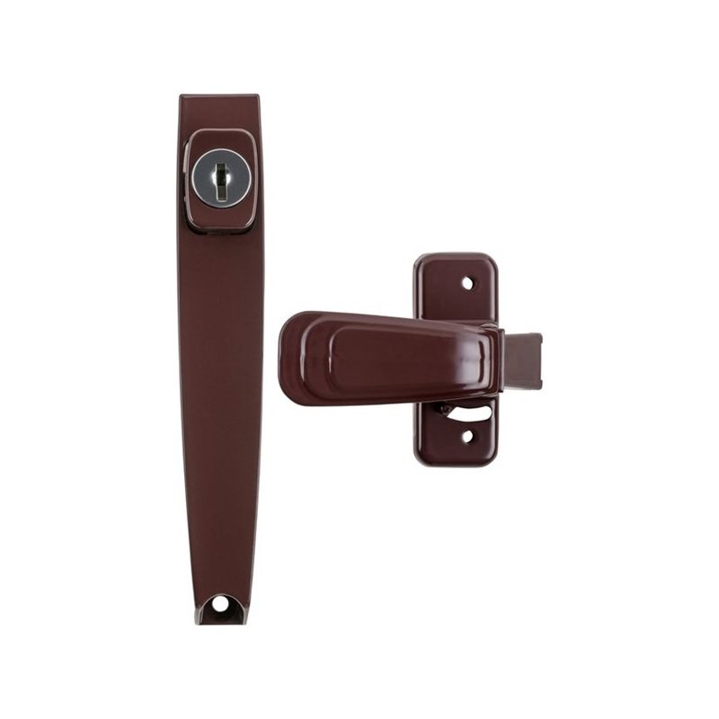 Wright Products VK444-2BN Keyed Pushbutton Handle, 3/4 to 2 in Thick Door Brown