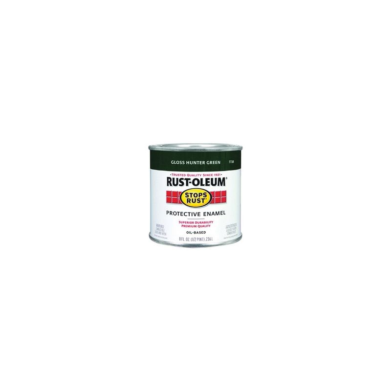 Rust-Oleum Stops Rust 7738730 Enamel Paint, Oil, Gloss, Hunter Green, 0.5 pt, Can, 50 to 90 sq-ft/qt Coverage Area Hunter Green