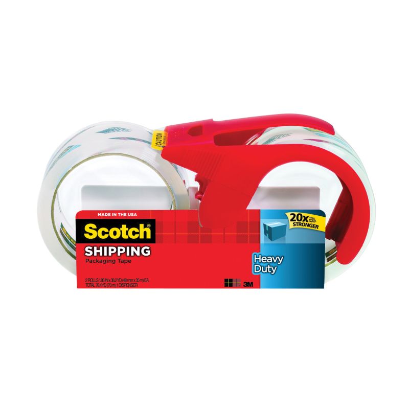 Scotch 3850S-2-1RD Packaging Tape, 38.2 yd L, 1.88 in W, Polypropylene Backing, Clear Clear