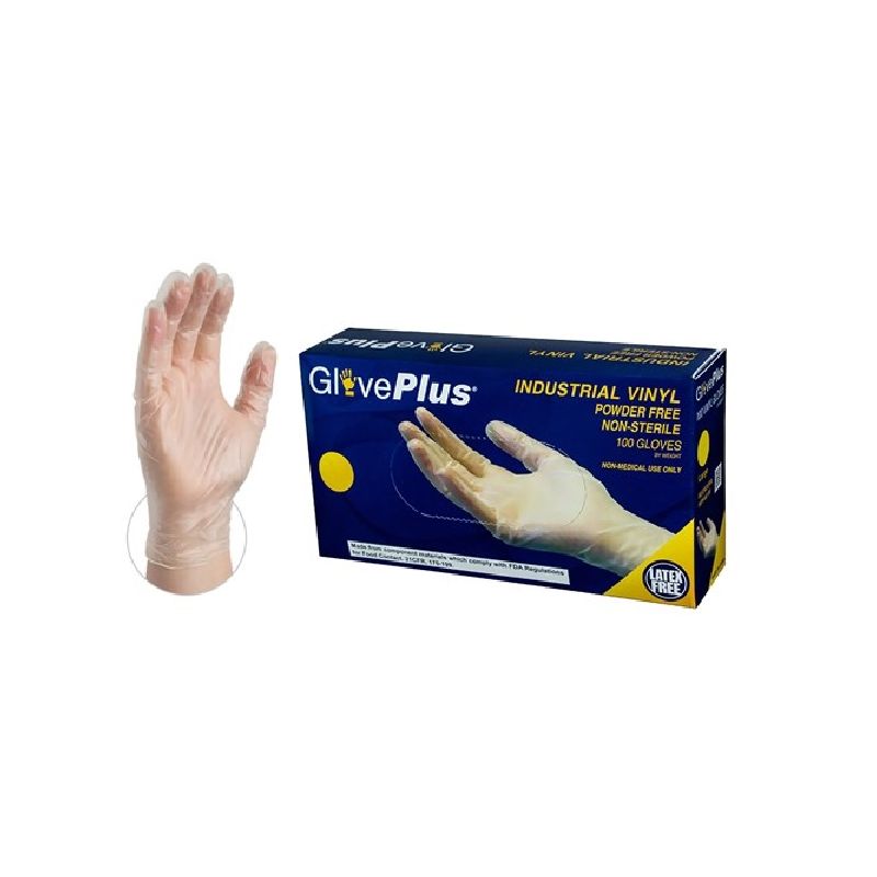 Gloveworks IVPF44100 Disposable Gloves, M, Vinyl, Powder-Free, Clear, 11.73 in L M, Clear