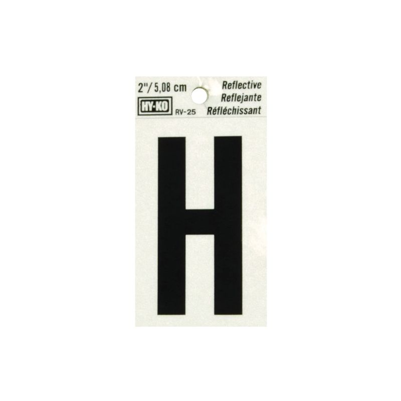 Hy-Ko RV-25/H Reflective Letter, Character: H, 2 in H Character, Black Character, Silver Background, Vinyl