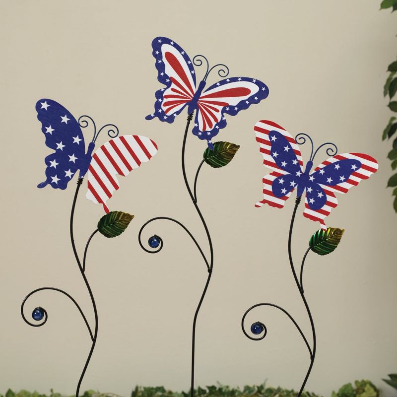 Gerson Spring GIL Patriotic Butterfly Yard Stake Red/White/Blue (Pack of 24)