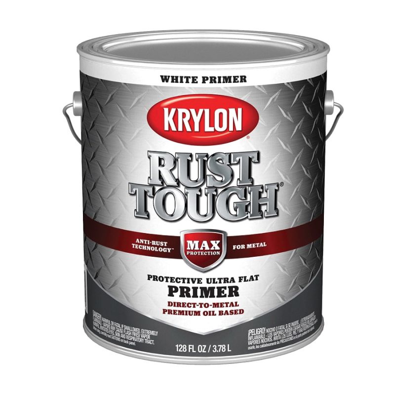 Krylon Rust Tough K09744008 Primer, Ultra Flat, White, 1 gal White (Pack of 4)