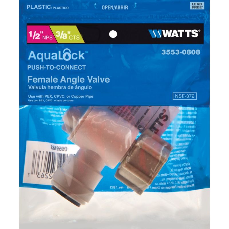 Watts Quick Connect Stop Angle Valve 1/2 In. FPT X 3/8 In. CTS