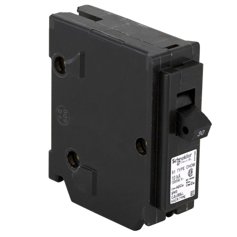 Square D Homeline CHOM130CP Circuit Breaker, Mini, Standard, 30 A, 1 -Pole, 120/240 VAC, Plug Mounting, Black Black