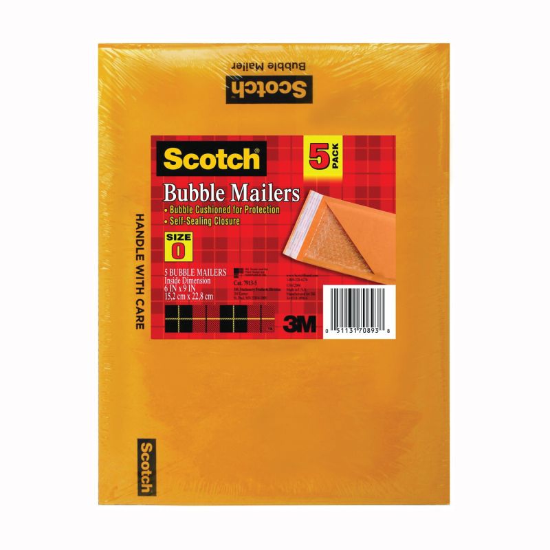 Scotch 7913-5 Bubble Mailer, #0, Kraft, Self-Seal Closure #0, Kraft