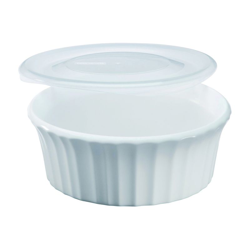 Corningware 1114931 Casserole Dish with Lid, 16 oz Capacity, Ceramic, French White, Dishwasher Safe: Yes 16 Oz, French White