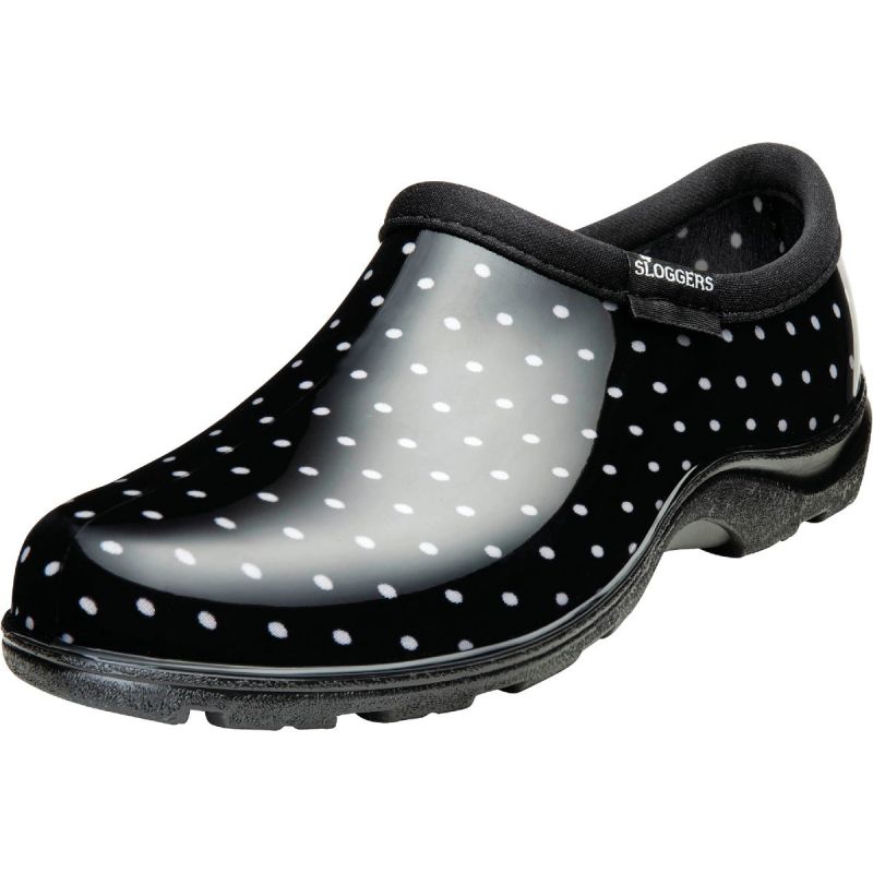 Sloggers Garden Shoe Size 9, Black W/White Polka Dots