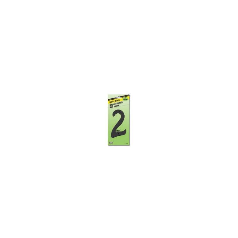 Hy-Ko BK-40/2 House Number, Character: 2, 4 in H Character, Black Character, Zinc