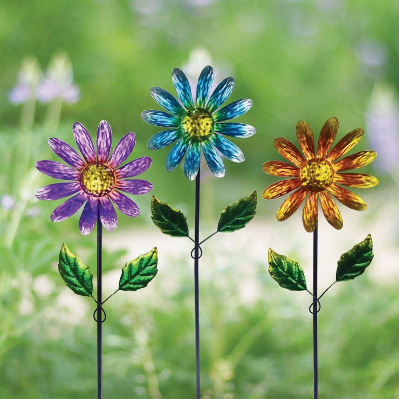 Alpine Daisy Stake Lawn Ornament Pink, Blue, Gold (Pack of 12)