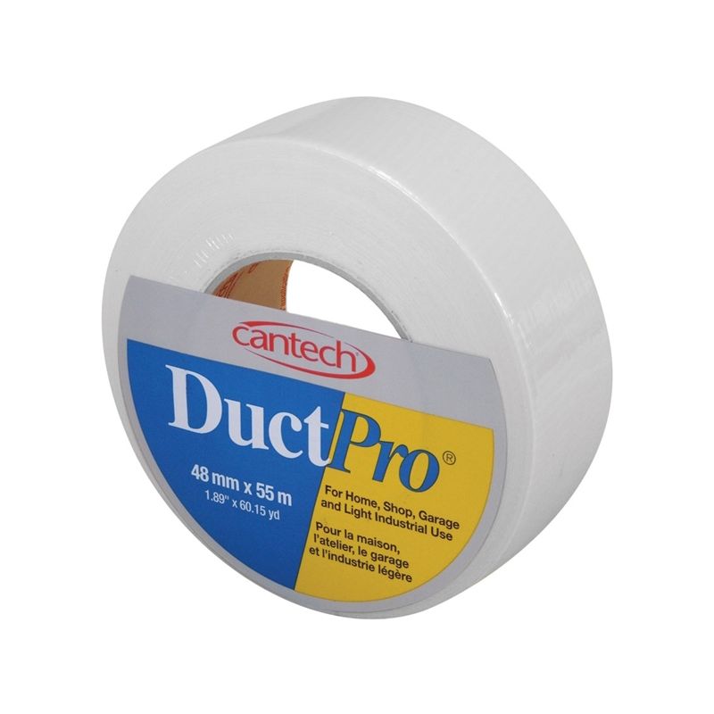 Cantech DUCTPRO 39710 Duct Tape, 55 m L, 48 mm W, Polyethylene Backing, White White