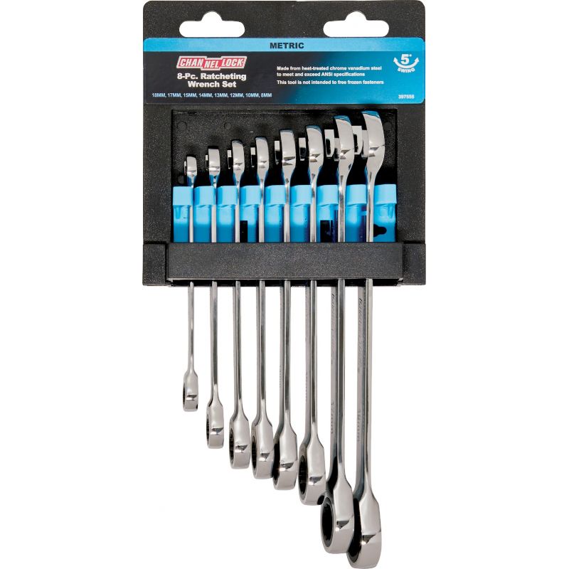 Channellock 8-Piece Metric Ratcheting Combination Wrench Set