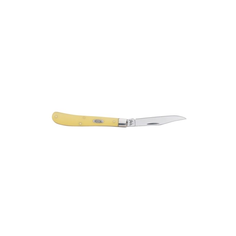 CASE 00031 Pocket Knife, 3-1/4 in L Blade, Vanadium Steel Blade, 1-Blade, Yellow Handle 3-1/4 In