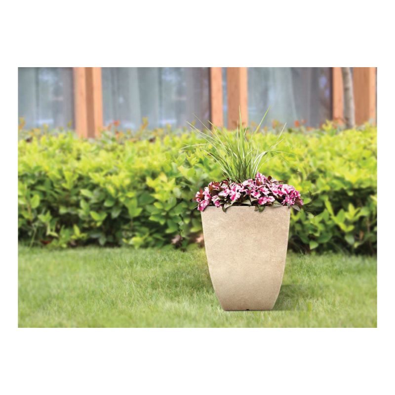 Southern Patio HDR-091684 Newland Planter, 21 in H, Square, Plastic/Resin, White, Stone Aesthetic White