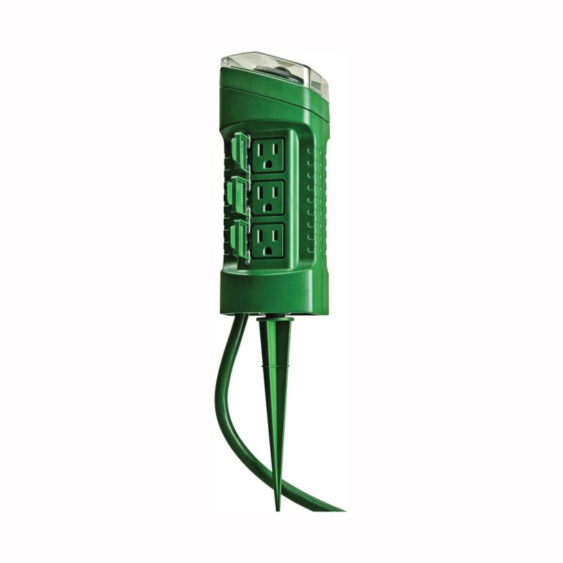 CCI 13547 Power Stake, 15 A, 125 V, 1875 W, 6 -Outlet, Green Green