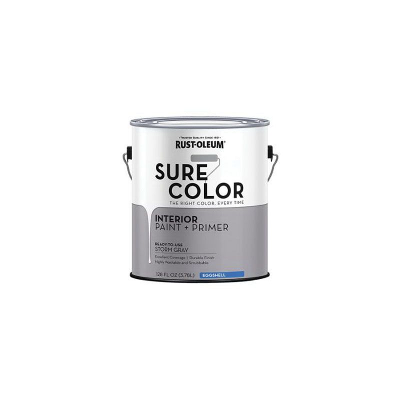 Rust-Oleum Sure Color 380224 Interior Wall Paint, Eggshell, Stone Gray, 1 gal, Can, 400 sq-ft Coverage Area Stone Gray