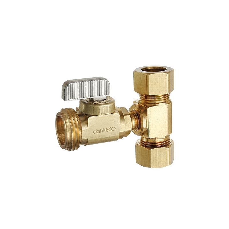 Dahl mini-ball E33-2238 Tee Valve Kit, 5/8 in Connection, Compression x Compression x Male Hose, Brass Body