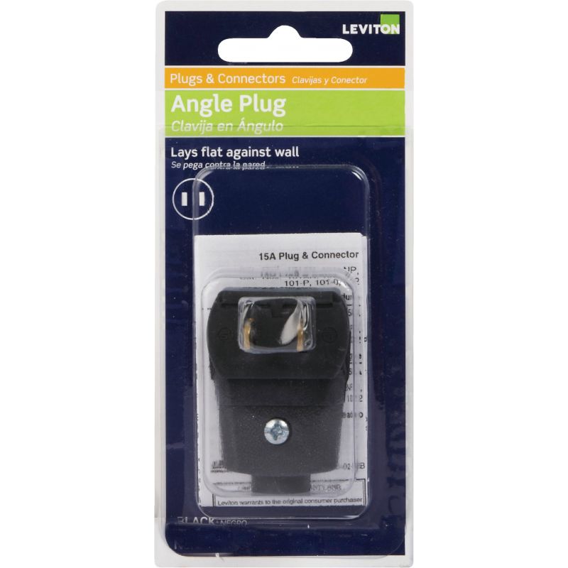 Leviton Angle Cord Plug Black, 15A