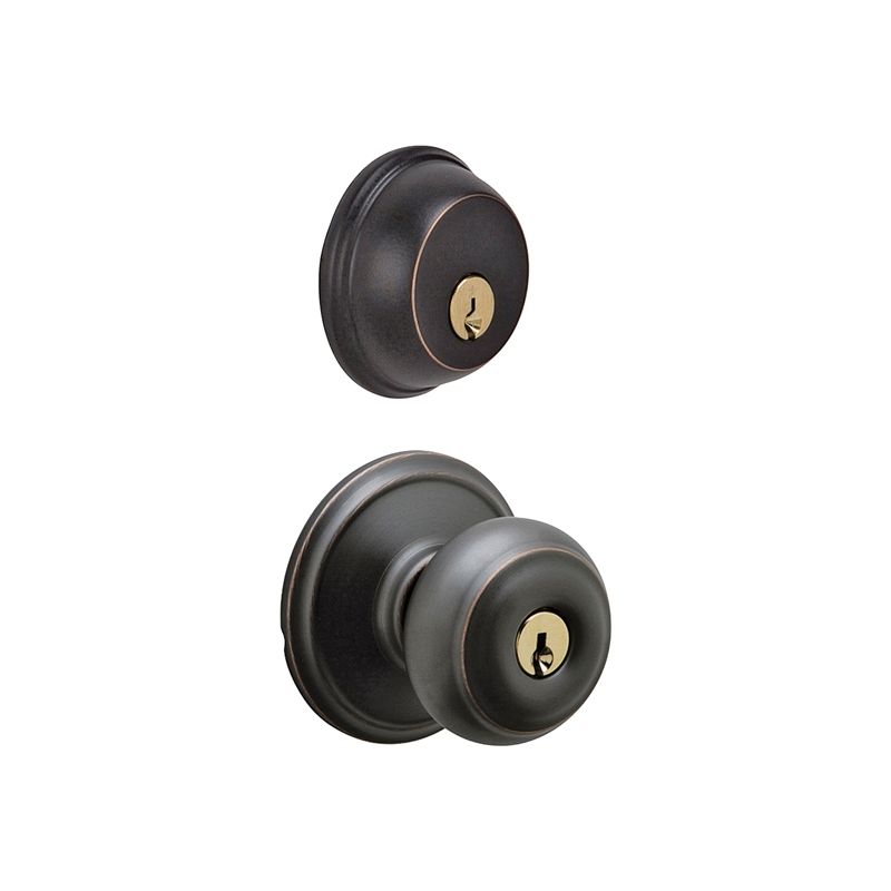 Schlage FB50NVGEO716KA4 Knob Lockset, Mechanical Lock, Knob Handle, Round Design, Aged Bronze, 1 Grade, Rekeyable
