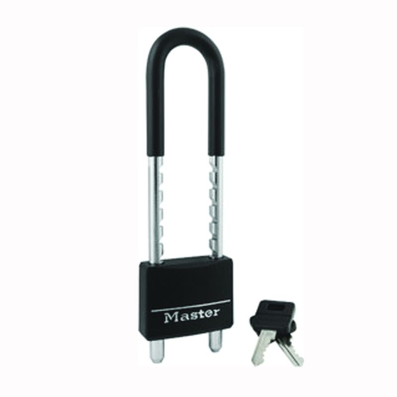 Master Lock 527D Padlock, Keyed Different Key, Adjustable Shackle, 5/16 in Dia Shackle, Brass Body, 2 in W Body Black