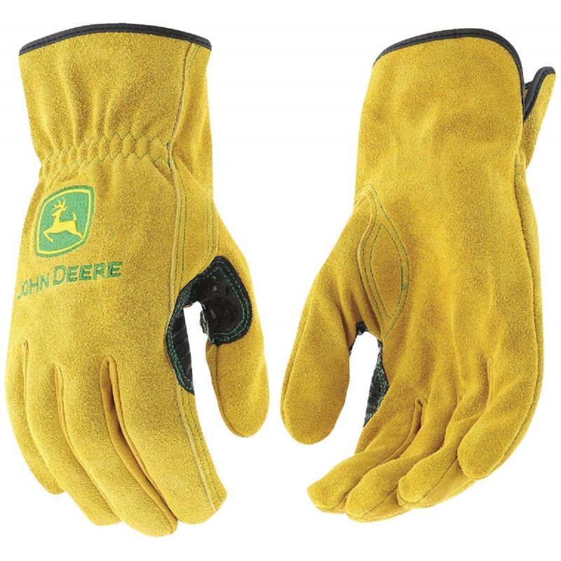 John Deere Leather Cowhide Work Gloves L, Yellow