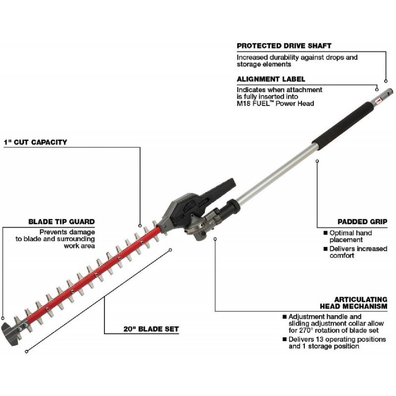 Milwaukee M18 FUEL Hedge Trimmer Attachment 1 In., 20 In.