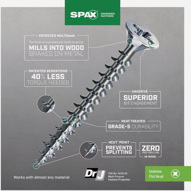 SPAX Flat Head Unidrive Zinc Steel Wood Screws #10
