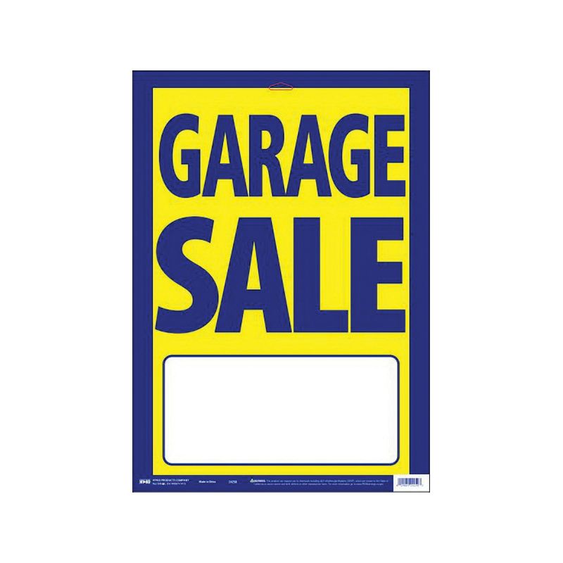 Hy-Ko 24250 Street Sign, GARAGE SALE, Blue Legend, Yellow Background, Plastic, 13 in H x 29 in W Dimensions